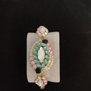 Elegant Gold and Pink Gemstone Bracelet